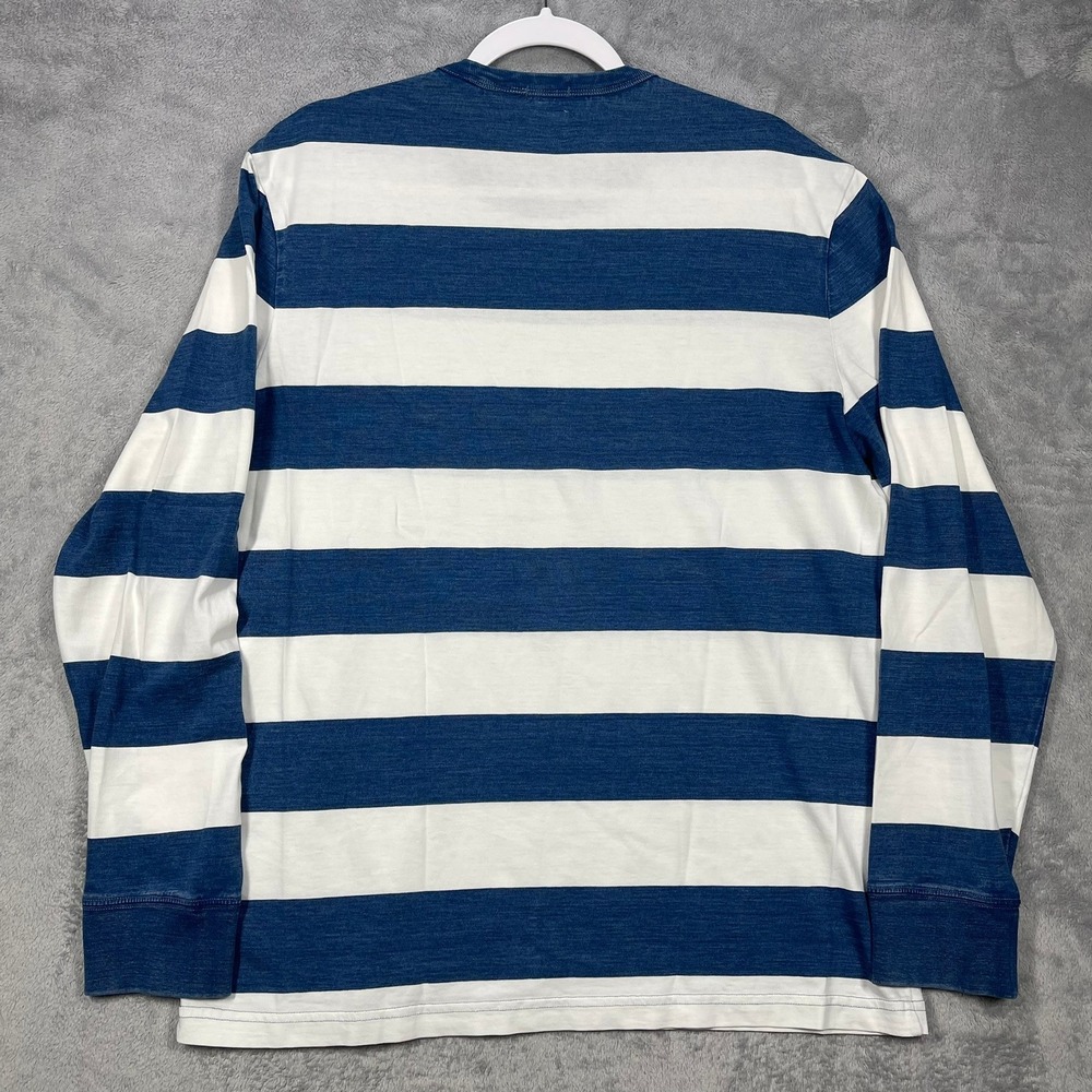 Faherty Striped Long Sleeve crewneck Mens Size M Blue White Organic Cotton - Picture 6 of 6